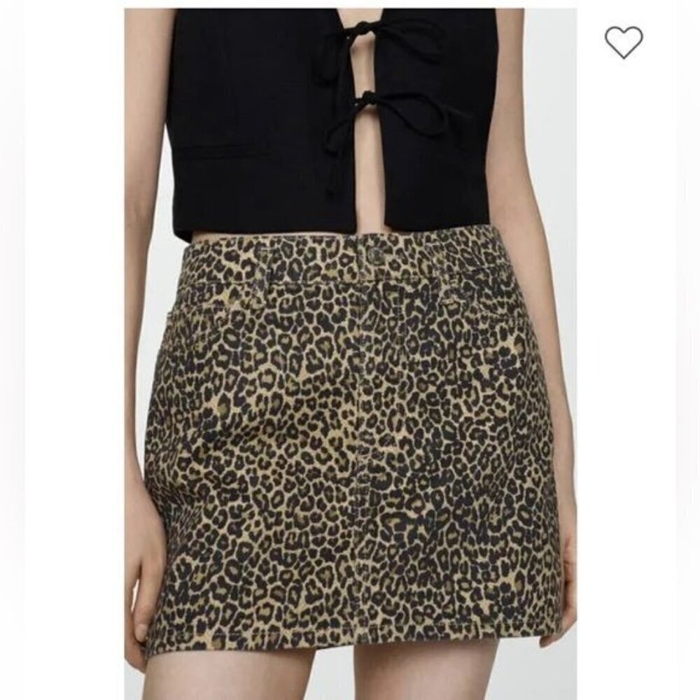 Blank Paige Animal Print Mid Rise, Fitted, Mini Skirt, Small, Black, Brown & Tan
